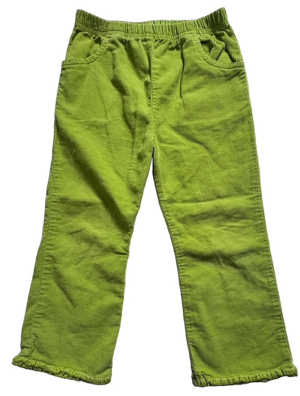 Okie Dokie Girls 4T Green Corduroy Pants Elastic Waist Frayed Hem Pockets